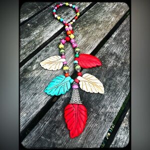 Colorful Leaf Beaded Stone Necklace
